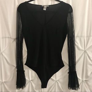 NWOT Forever 21 Black Bodysuit with Mesh Sleeves